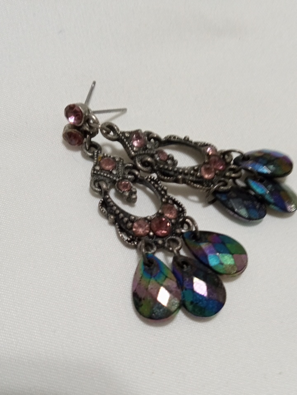 Pierced Earrings Pink And Lavender With Colorful Dangles.